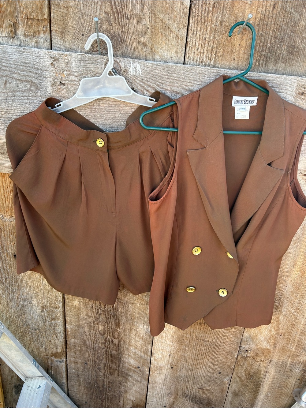Francine Browner Brown Sleeveless Double-Breasted Vest & Shorts Set
